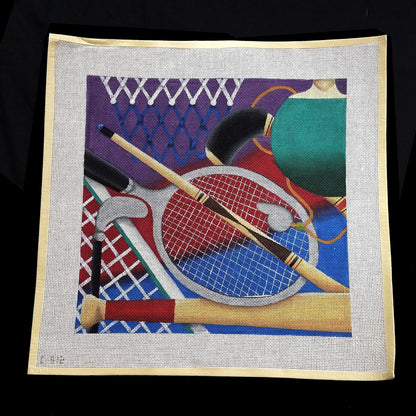 JB DESIGNS NEEDLEPOINT CANVAS:  SPORTS THEME TENNIS, POOL, BASKETBALL  BM1