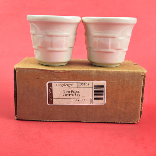 LONGABERGER POTTERY:  WOVEN TRADITIONS 2 PK VOTIVE CANDLE HOLDERS IVORY0