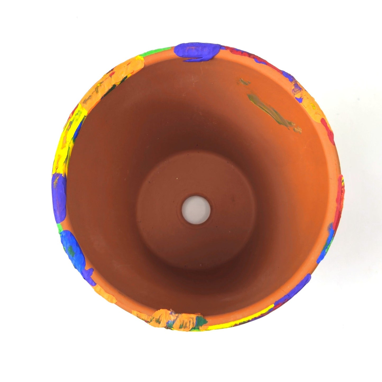 HAND PAINTED CLAY FLOWER POT:  PRIMARY CIRCUS COLORS5