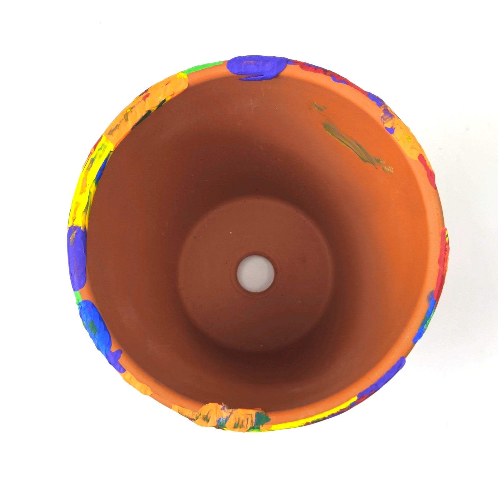 HAND PAINTED CLAY FLOWER POT:  PRIMARY CIRCUS COLORS5