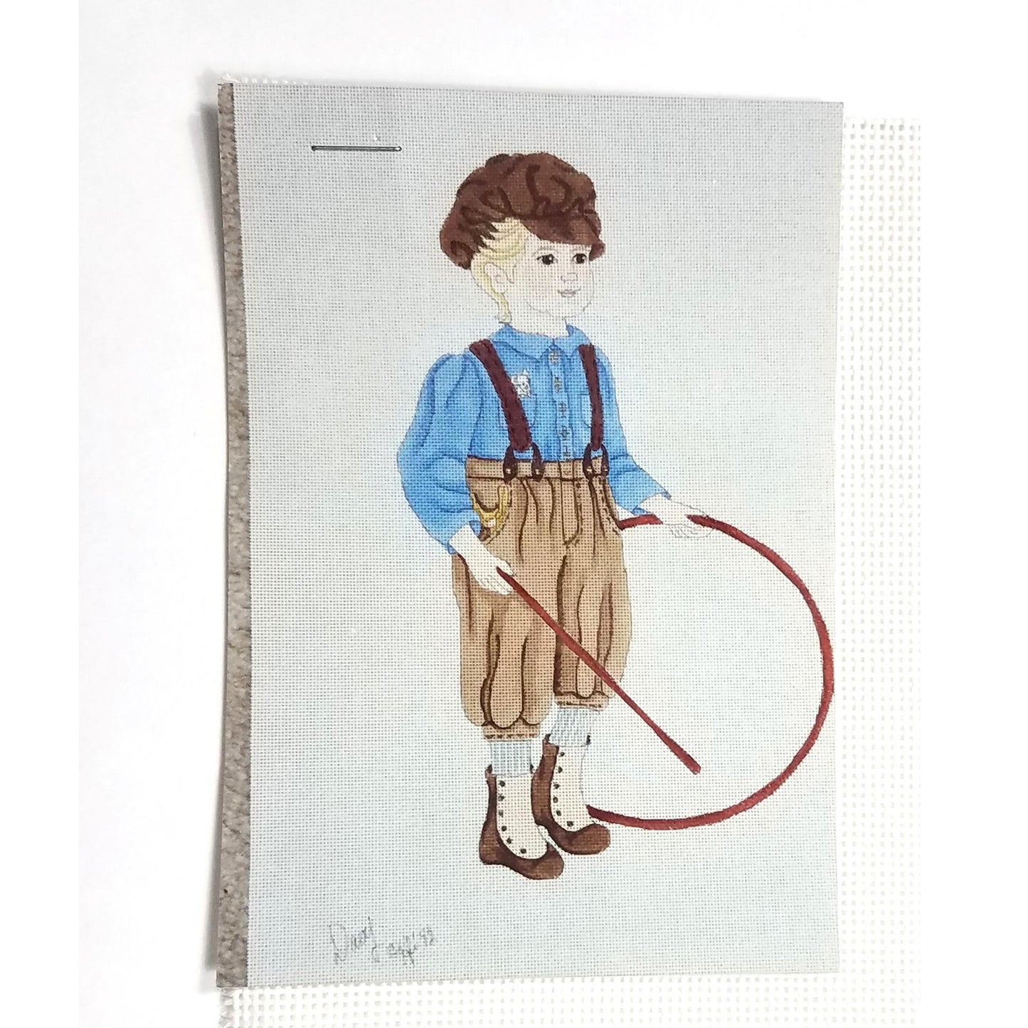 HAND PAINTED NEEDLEPOINT CANVAS:  DAVY YOUNG BOY HOOP ROLLING  BM2