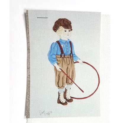 HAND PAINTED NEEDLEPOINT CANVAS:  DAVY YOUNG BOY HOOP ROLLING  BM2