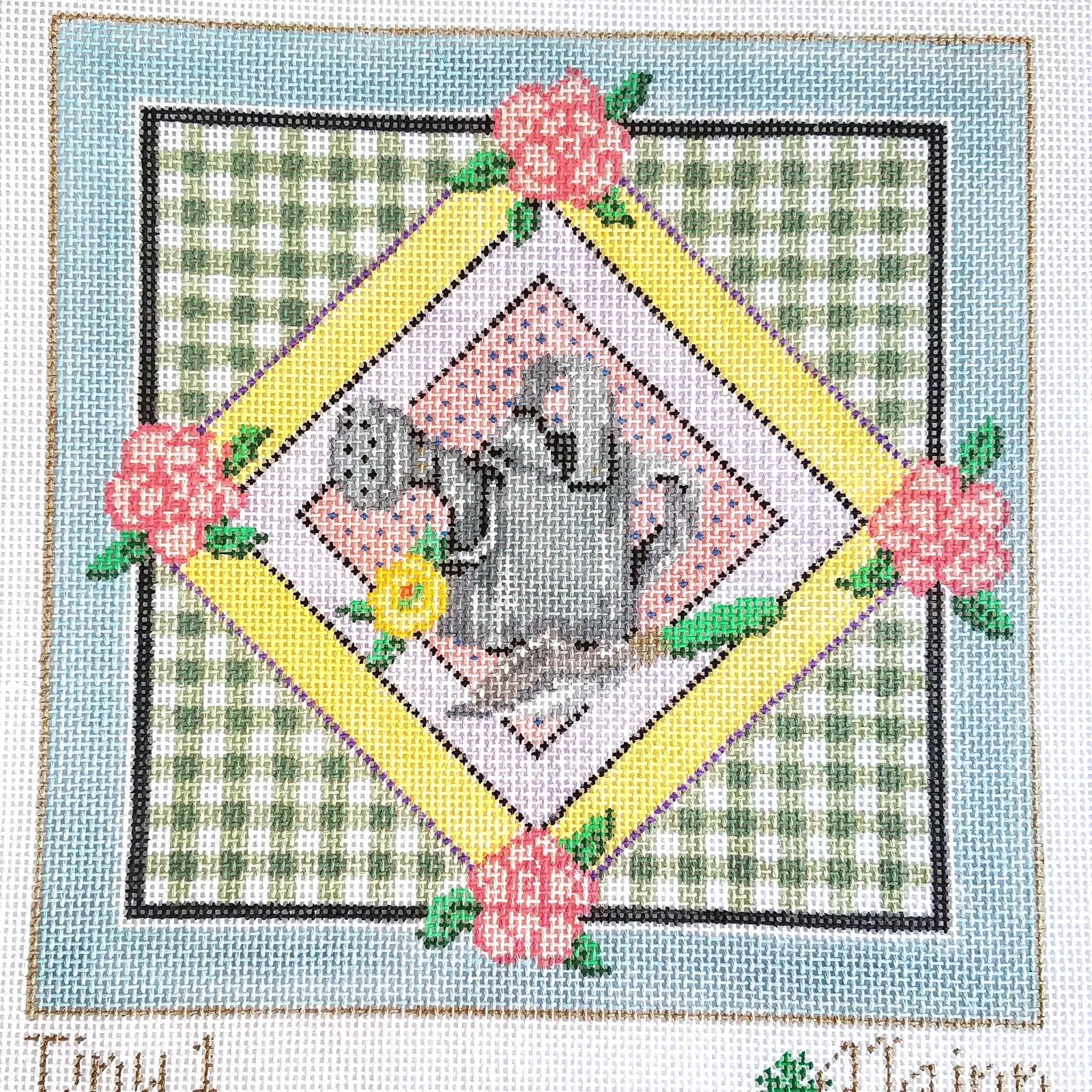 ALAINN NEEDLEPOINT CANVAS:  SPRING FEVER WATERING CAN FLOWER   BM0