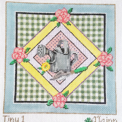 ALAINN NEEDLEPOINT CANVAS:  SPRING FEVER WATERING CAN FLOWER   BM0