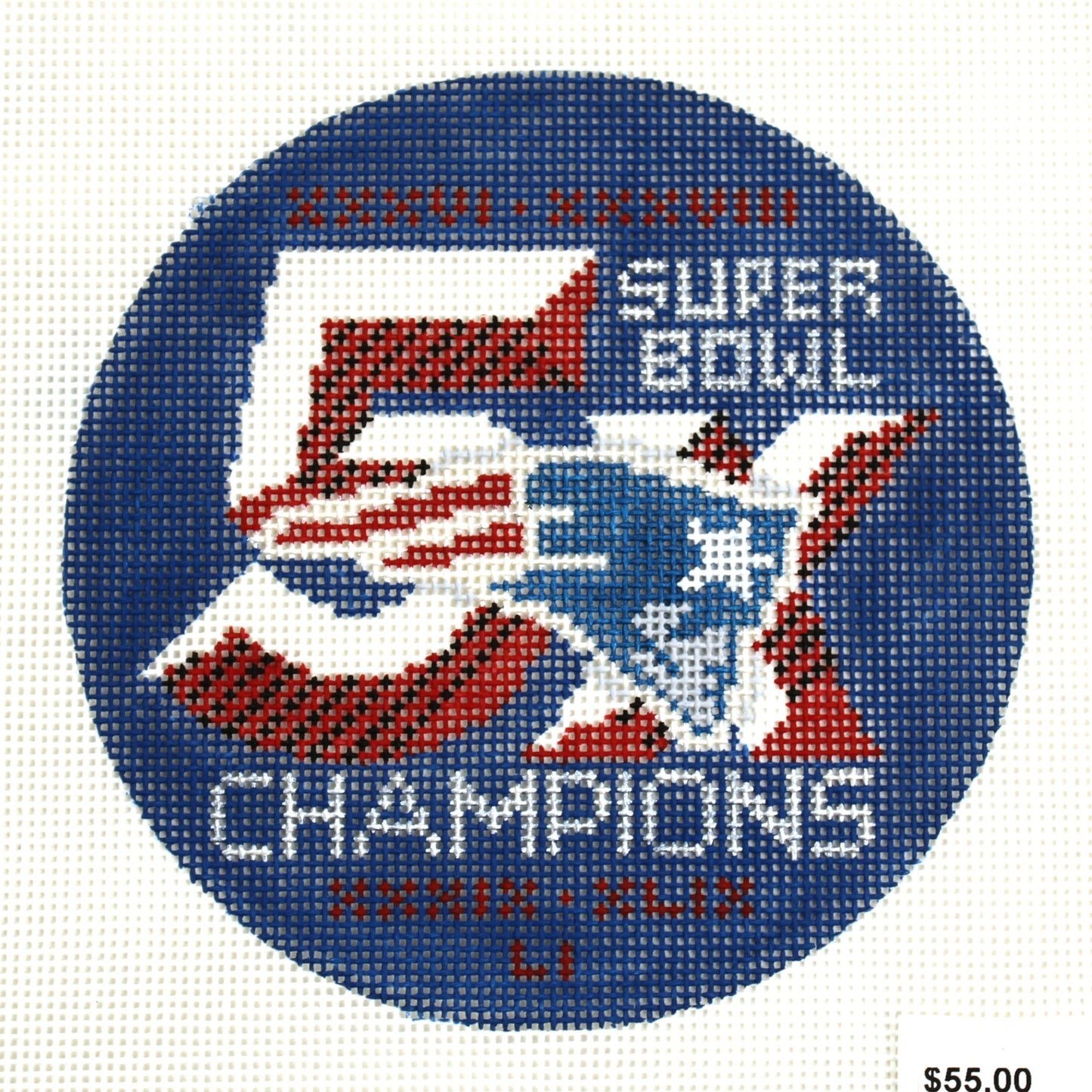 KEEP YOUR PANTS ON HP NEEDLEPOINT CANVAS: PATRIOTS 5X CHAMPIONS ORNAMENT     BM0