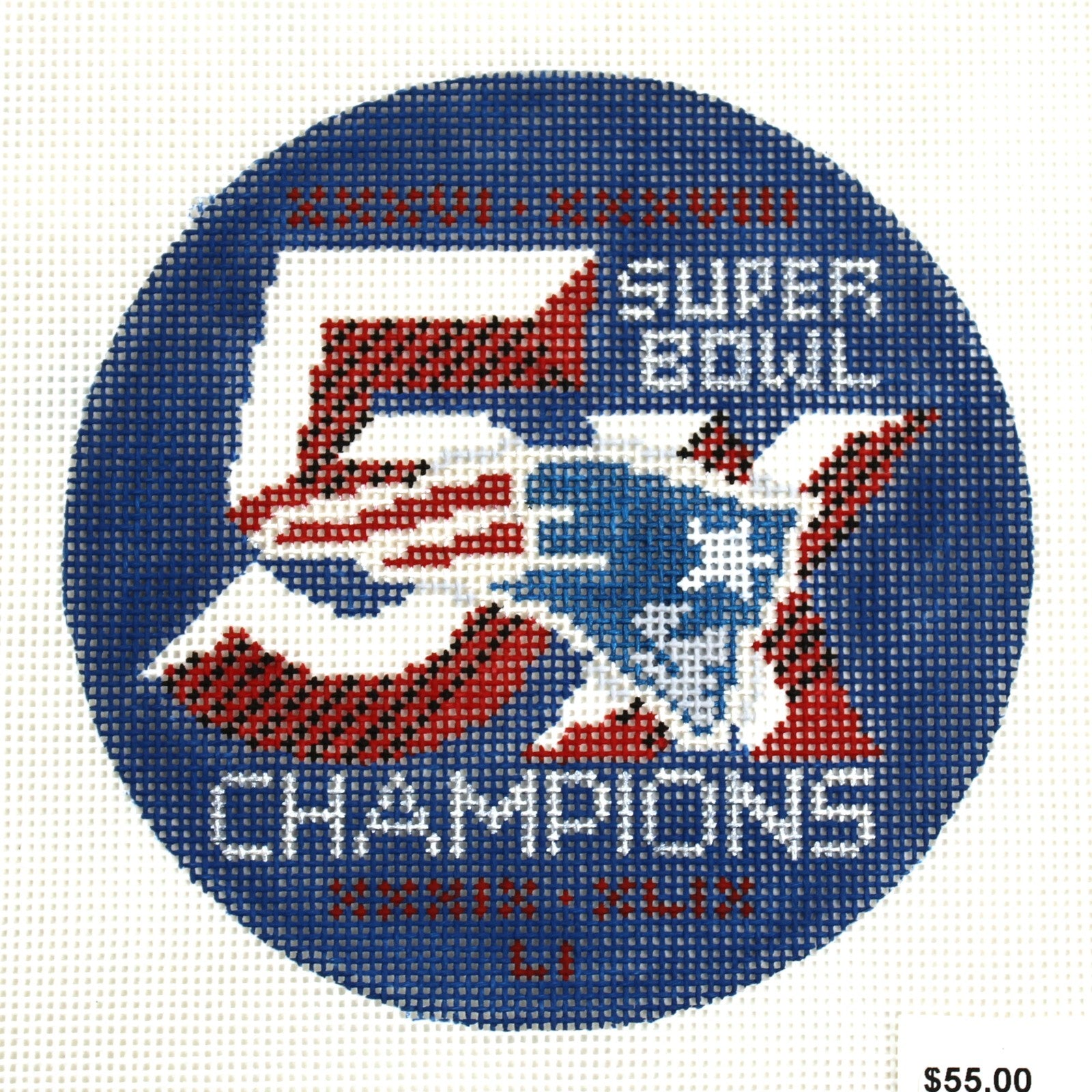 KEEP YOUR PANTS ON HP NEEDLEPOINT CANVAS: PATRIOTS 5X CHAMPIONS ORNAMENT     BM0