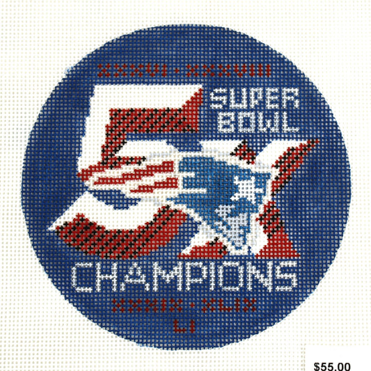 KEEP YOUR PANTS ON HP NEEDLEPOINT CANVAS: PATRIOTS 5X CHAMPIONS ORNAMENT     BM0