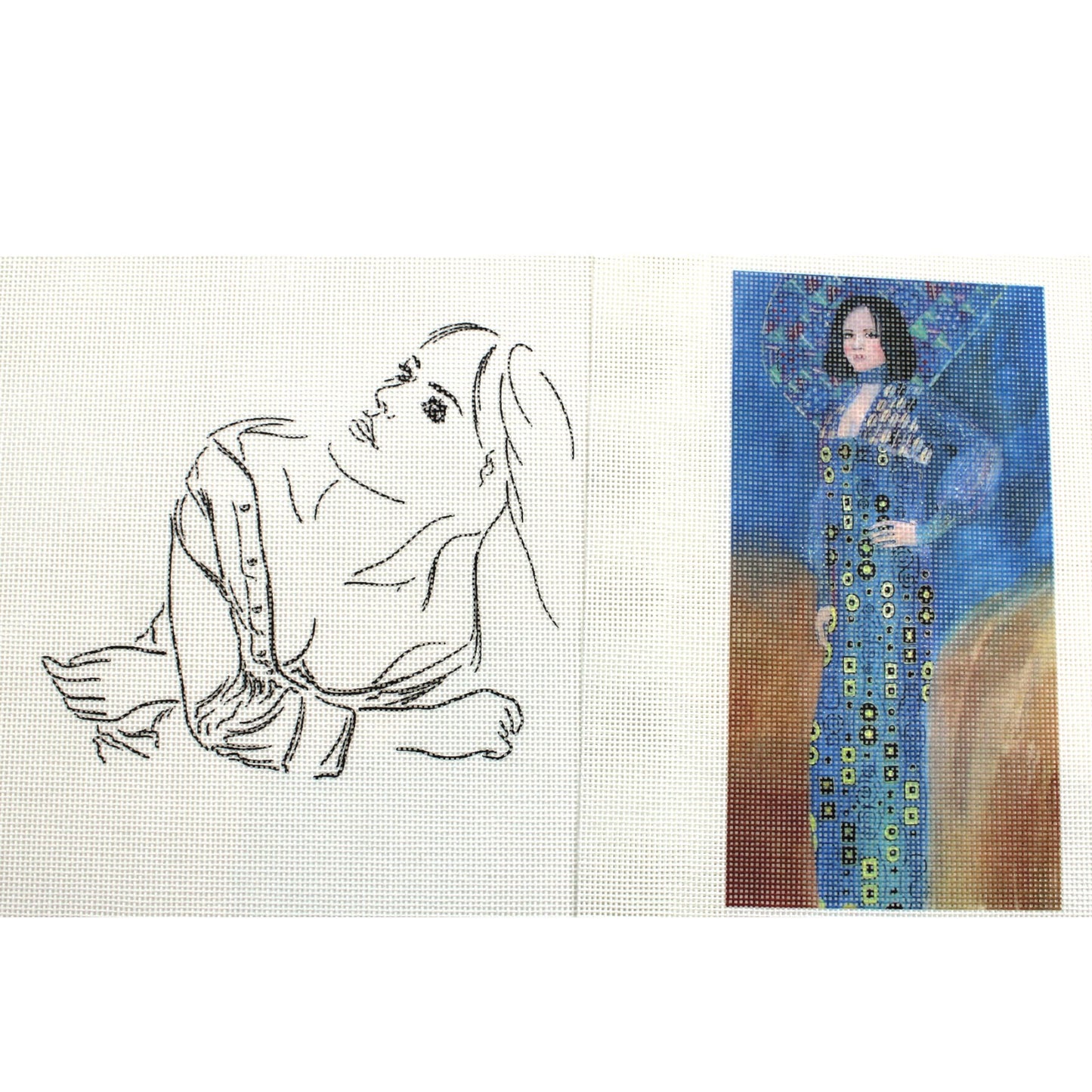 2 NEEDLEPOINT CANVAS LOT:  EMILIE FLOGE KLIMT ADAPT , HAND DRAWN BEAUTY    BM0