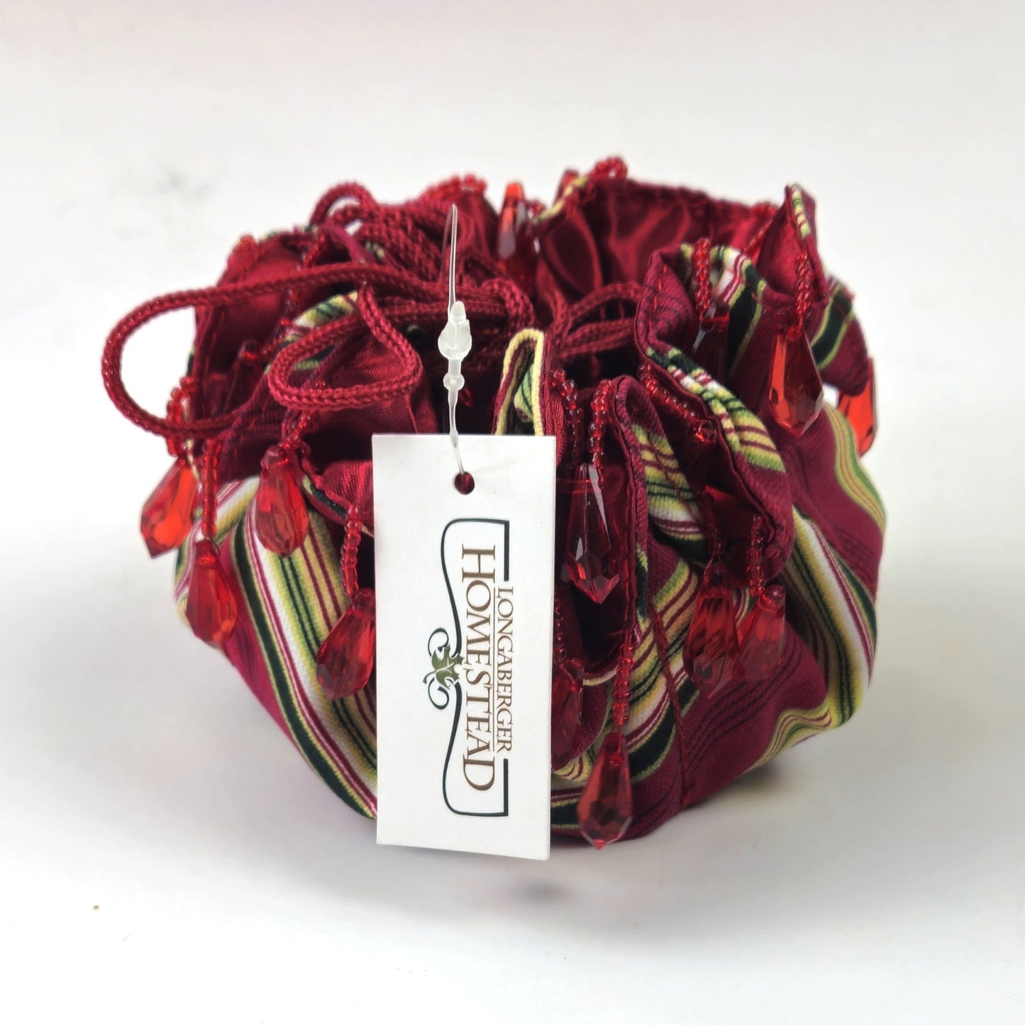LONGABERGER HOMESTEAD BEADED JEWELRY POUCH:  HOLIDAY STRIPE   NEW0