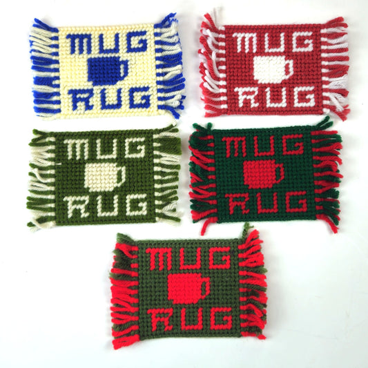 5 VINTAGE HANDMADE RETRO MUG RUG COASTER EMBROIDERED PLASTIC CANVAS0