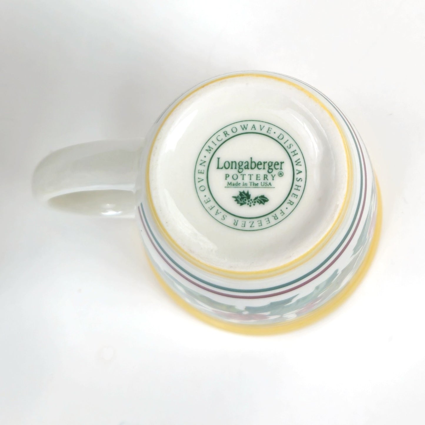 RETIRED LONGABERGER POTTERY:  2 CHRISTMAS AMERICAN HOLLY  MUGS  #30450  NIB2