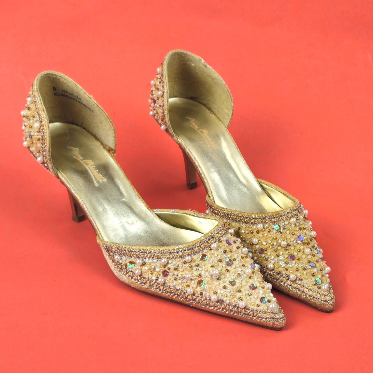 PREOWNED ANNE MICHELLE GLITTERY, SEQUIN, BEADED WOMENS HEELS SHOES SIZE 8   LF0