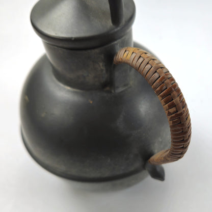 VINTAGE NASCO PEWTER TEAPOT #203 WITH RATTAN HANDLE5