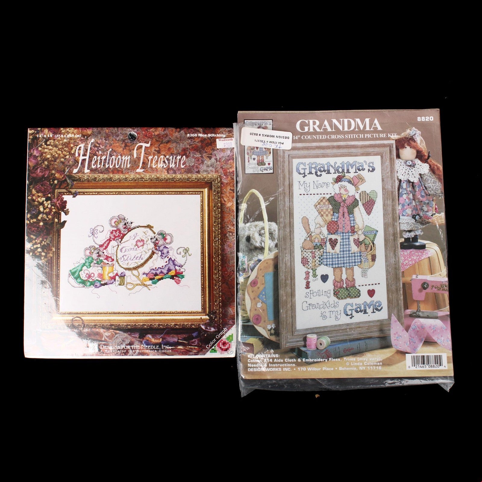 3 COUNTED CROSS STITCH KIT LOT:  DANCING CHEF, GRANDMA, MICE STITCHING  BM1