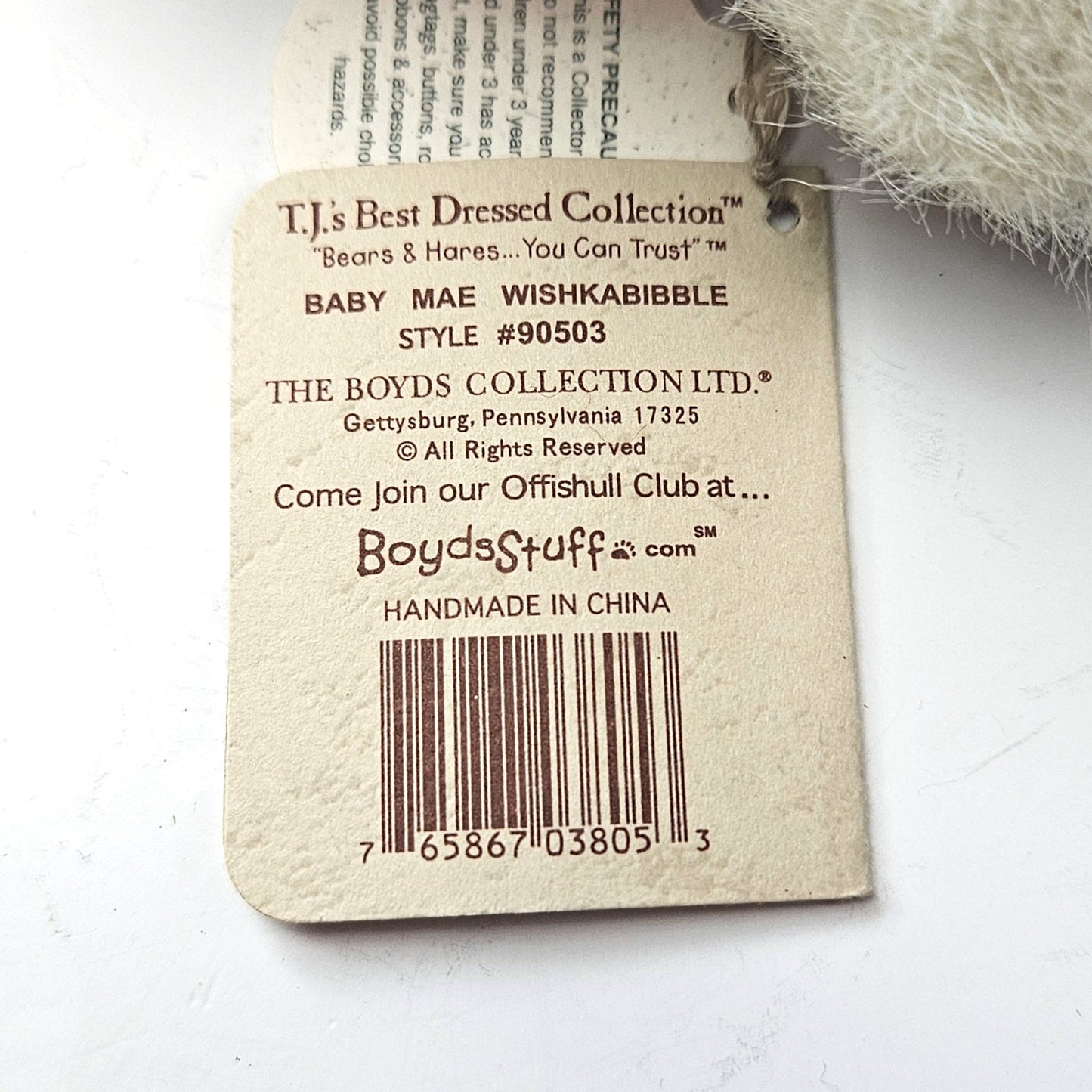 2001 PLUSH WISHKABIBBLE BOYDS RETIRED BEAR:  BABY MAE & ORNAMENT  LF2
