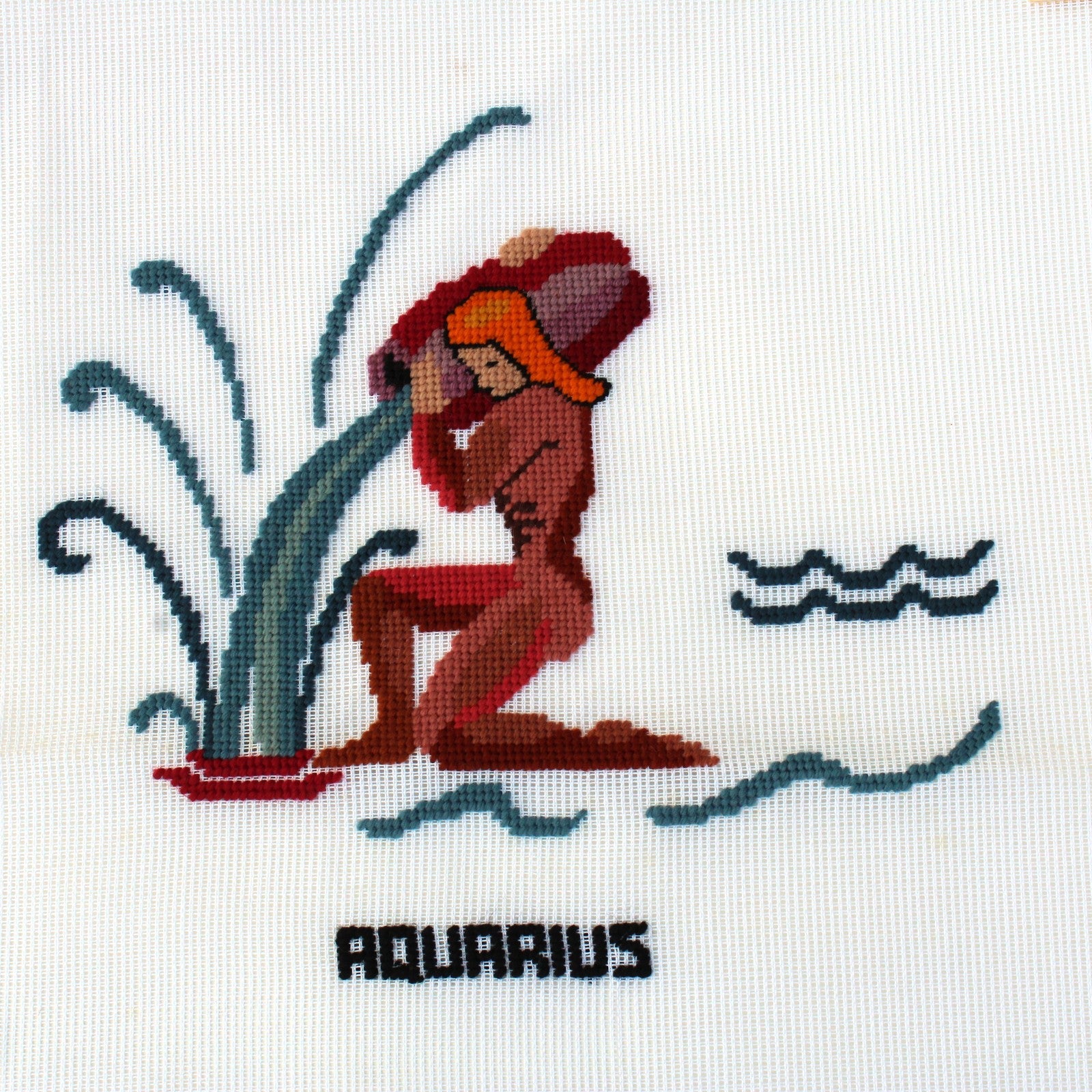 MADEIRA LUXURY PREWORKED NEEDLEPOINT CANVAS:  ASTROLOGY ZODIAC SIGN AQUARIUS  BM0