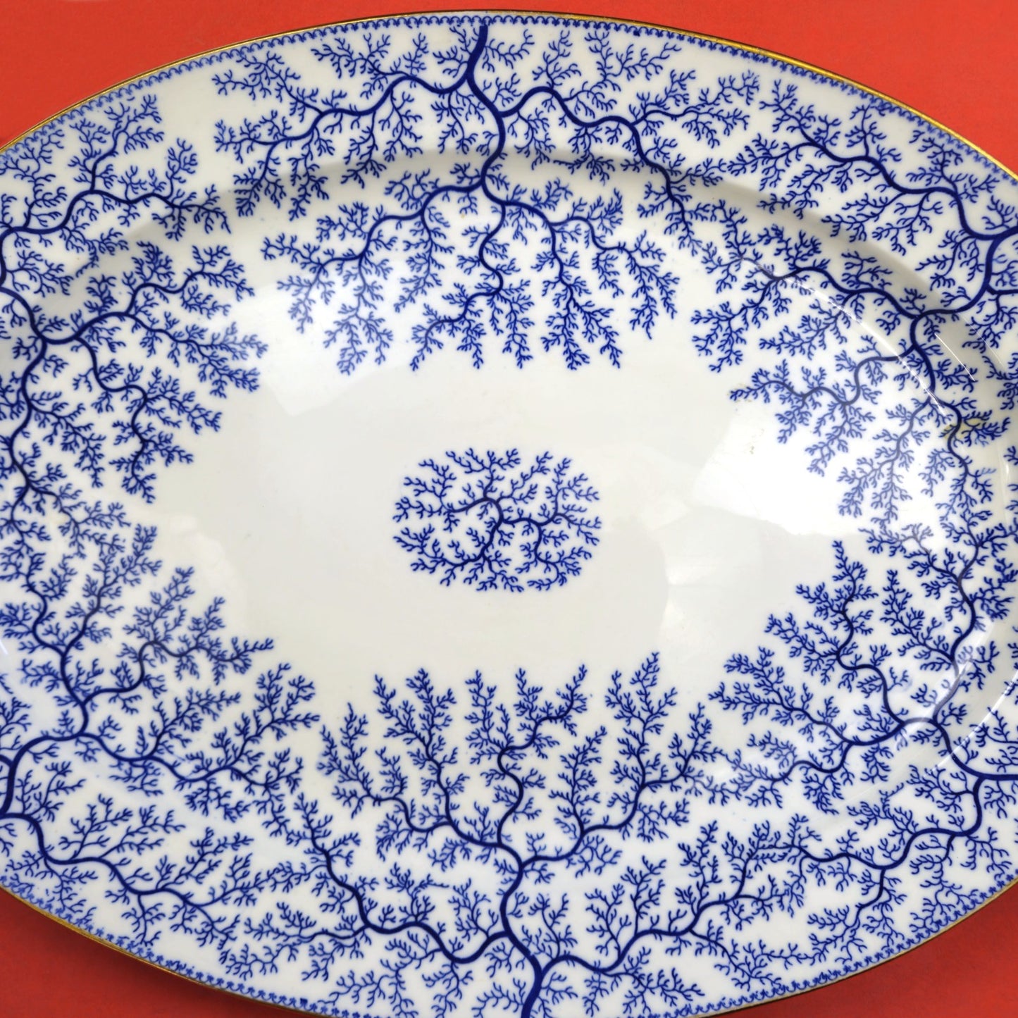 MINTON 1800s HAND PAINTED BLUE SEAWEED FIBRE PLATTER ENGLAND1