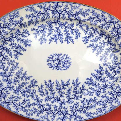 MINTON 1800s HAND PAINTED BLUE SEAWEED FIBRE PLATTER ENGLAND1