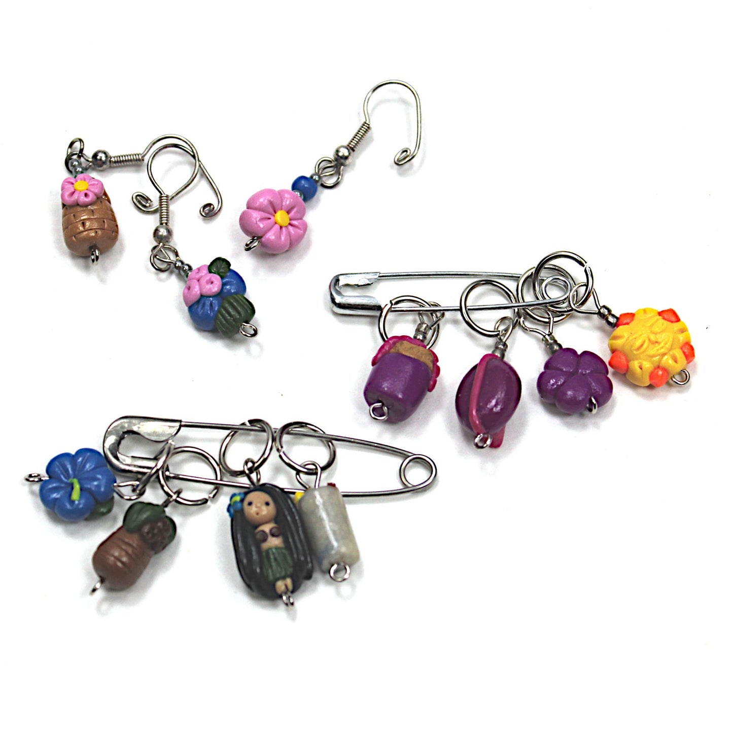 11 UNIQUE KNITTING / CROCHET STITCH MARKERS LOT: HAWAIIAN THEME    KT0