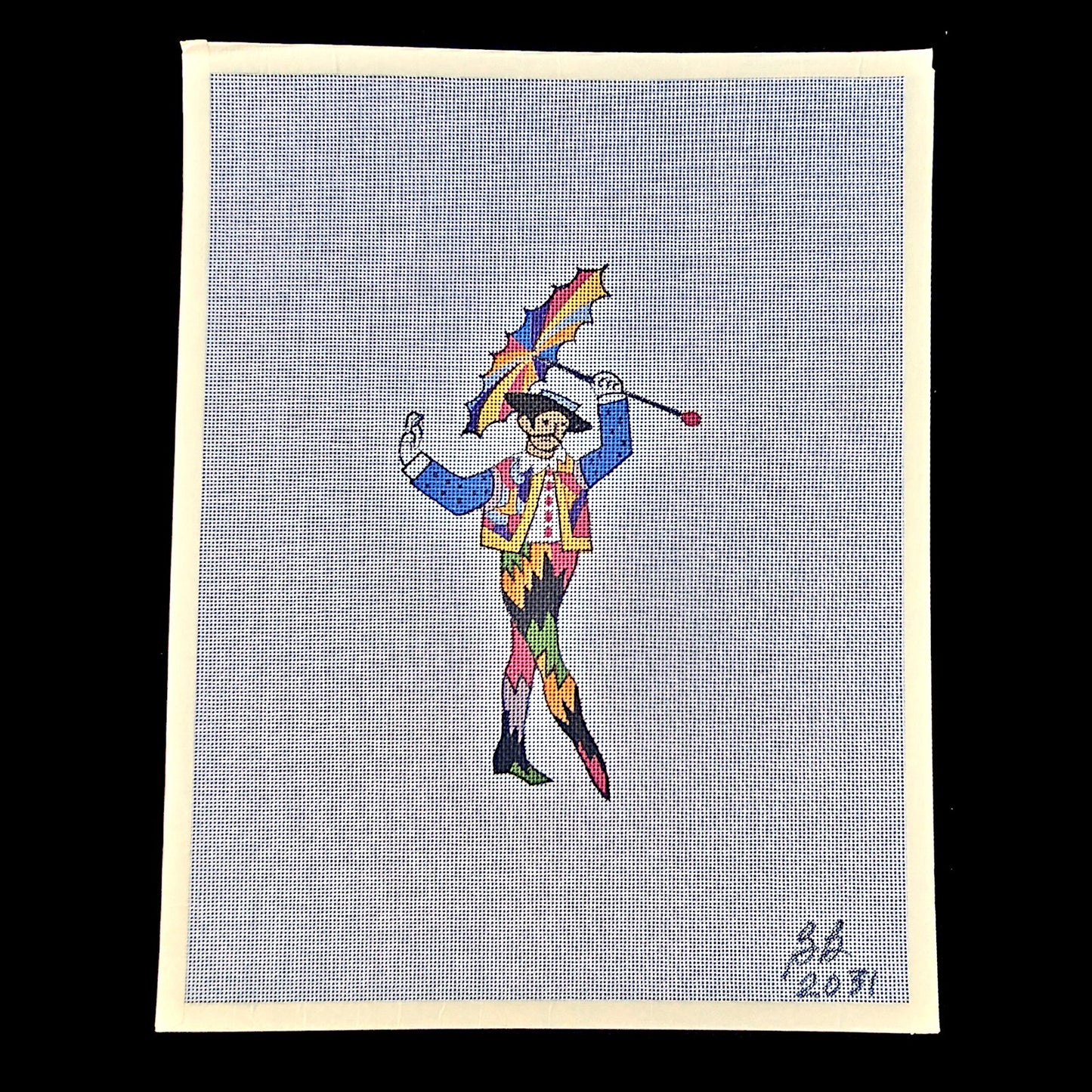 BOOTS BAILEY NEEDLEPOINT CANVAS:  COLORFUL CIRCUS TIGHTROPE WALKER      BM1