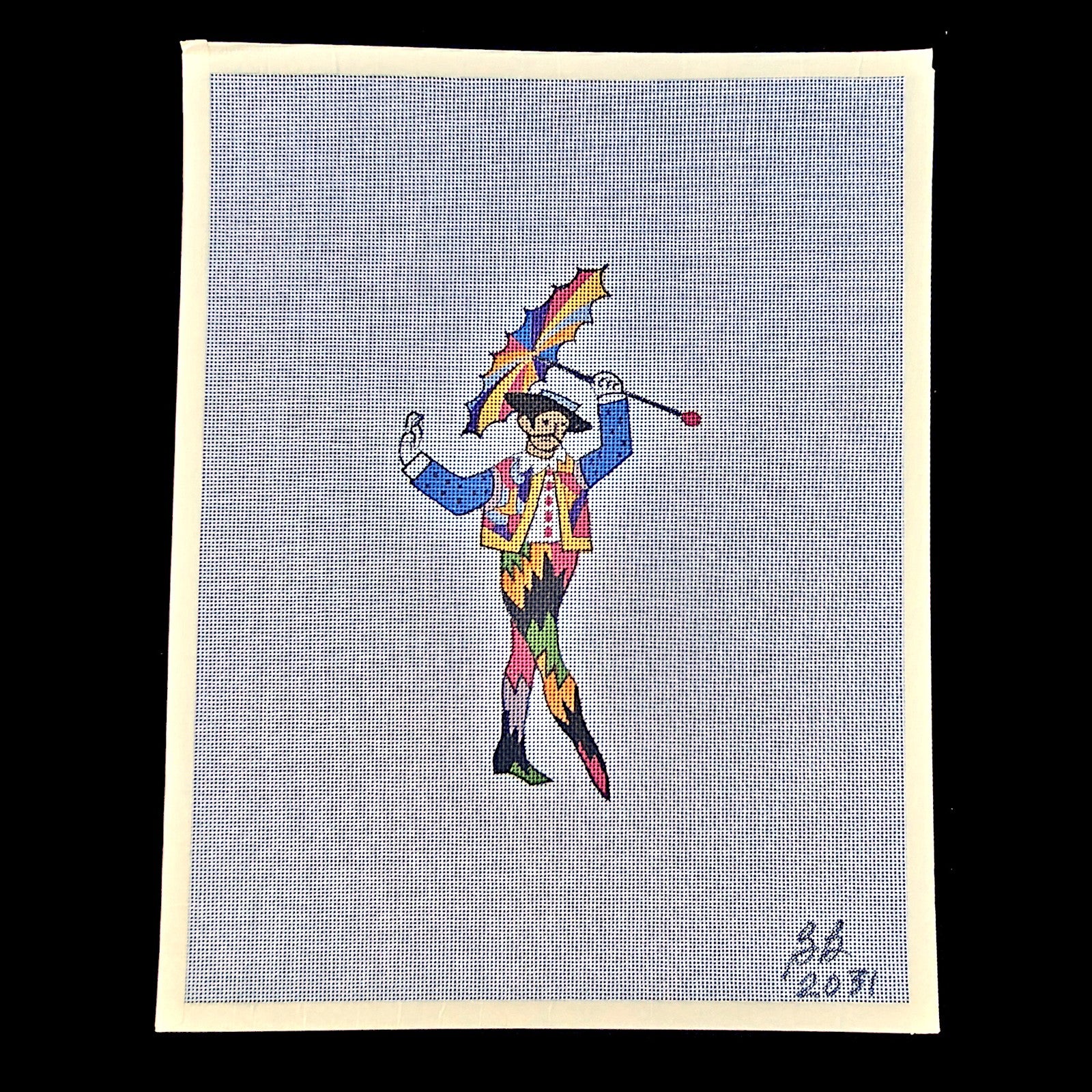 BOOTS BAILEY NEEDLEPOINT CANVAS:  COLORFUL CIRCUS TIGHTROPE WALKER      BM1
