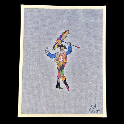 BOOTS BAILEY NEEDLEPOINT CANVAS:  COLORFUL CIRCUS TIGHTROPE WALKER      BM1