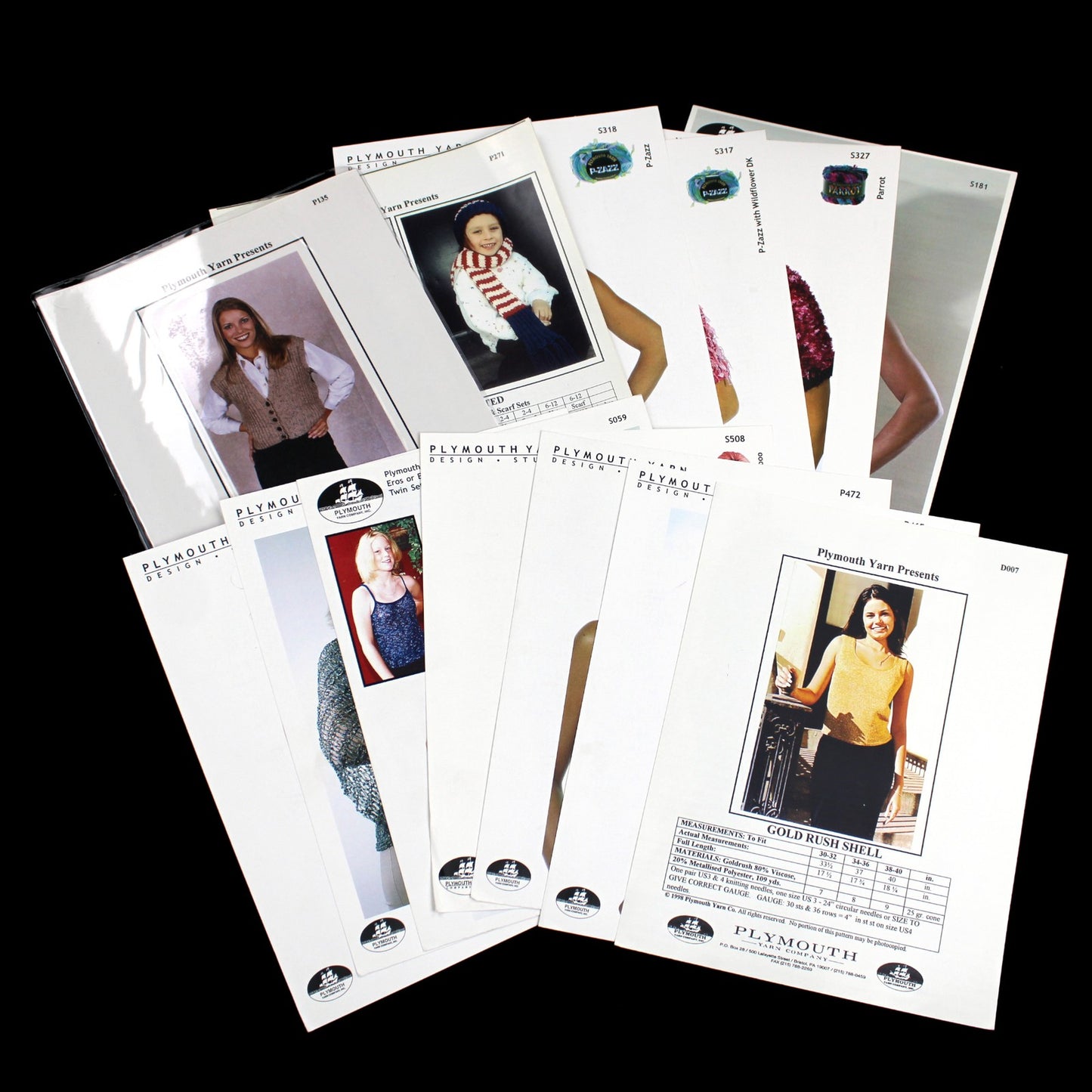 13 PLYMOUTH YARN KNITTING PATTERN LOT:  CAMISOLE, VEST, TANK TOP, CARDIGAN +  LF0