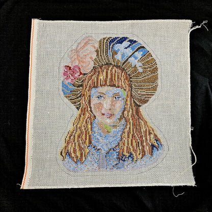 HP NEEDLEPOINT CANVAS:  CHILD WITH FLORAL BONNET      BM1