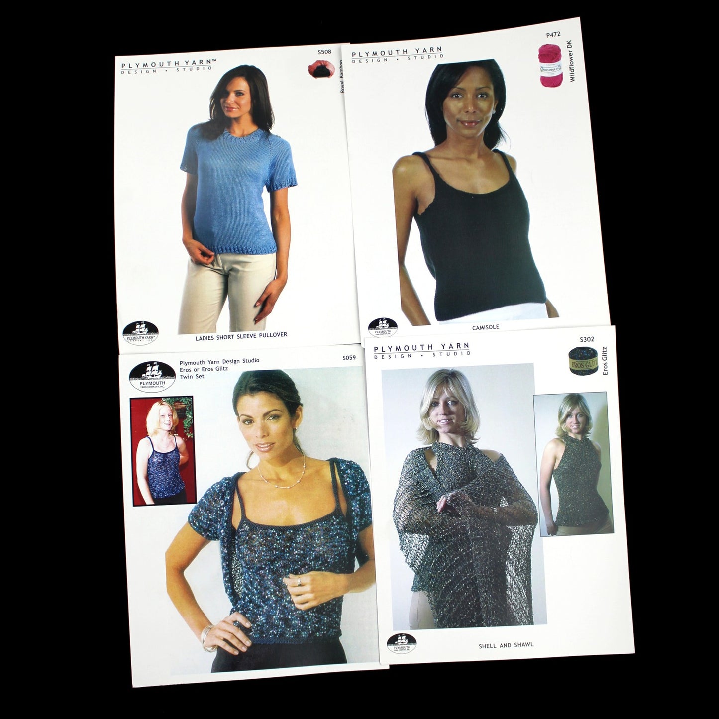13 PLYMOUTH YARN KNITTING PATTERN LOT:  CAMISOLE, VEST, TANK TOP, CARDIGAN +  LF2