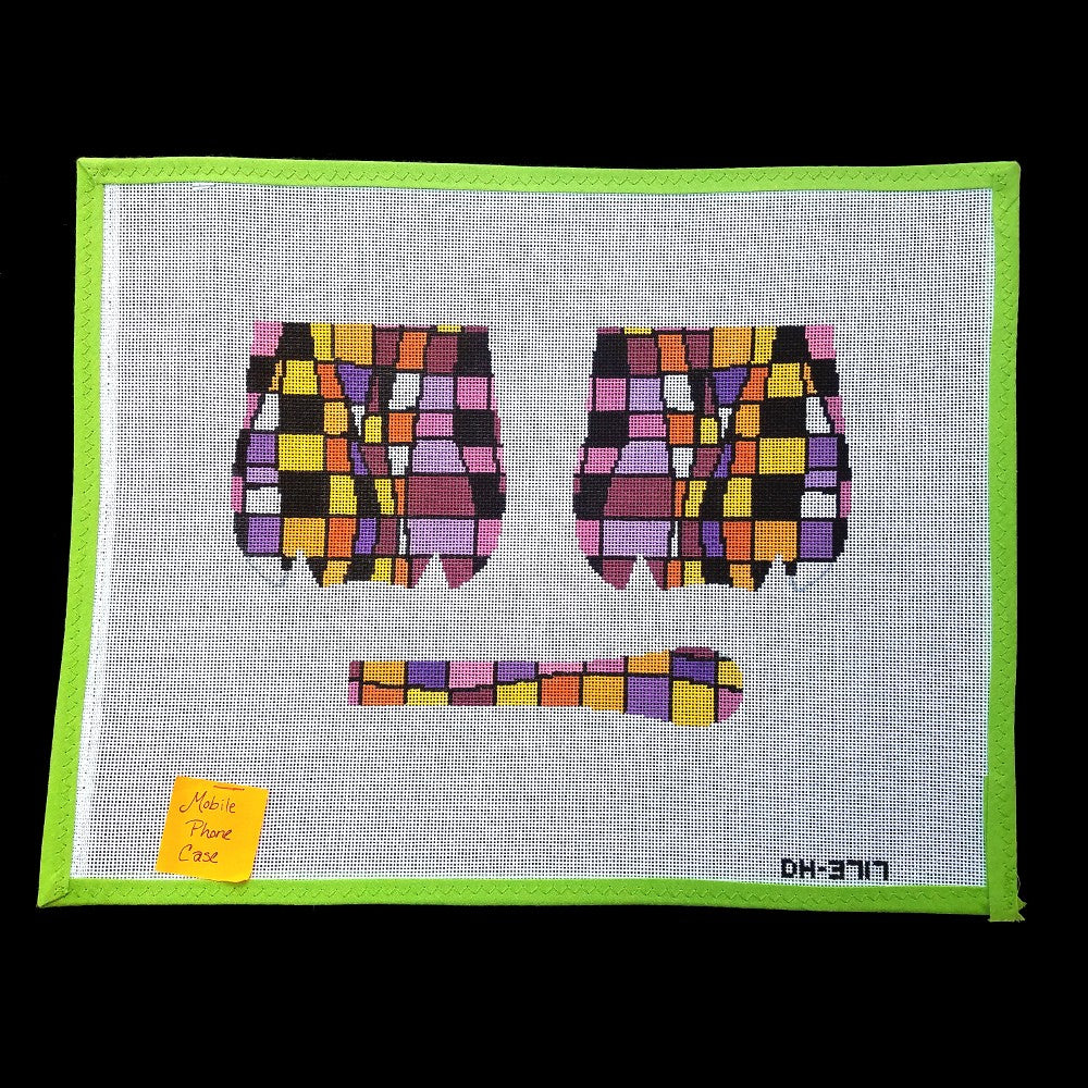 2 NEEDLEPOINT CANVAS LOT:  ABSTRACT DESIGN, MOBILE CELL PHONE CASE     BM2