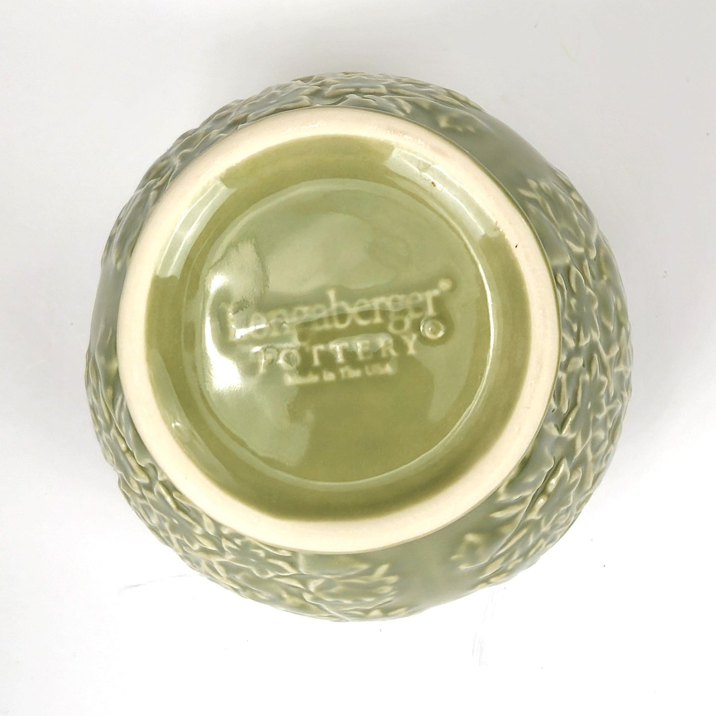 LONGABERGER POTTERY:  VINTAGE BLOSSOMS SAGE GREEN VASE2