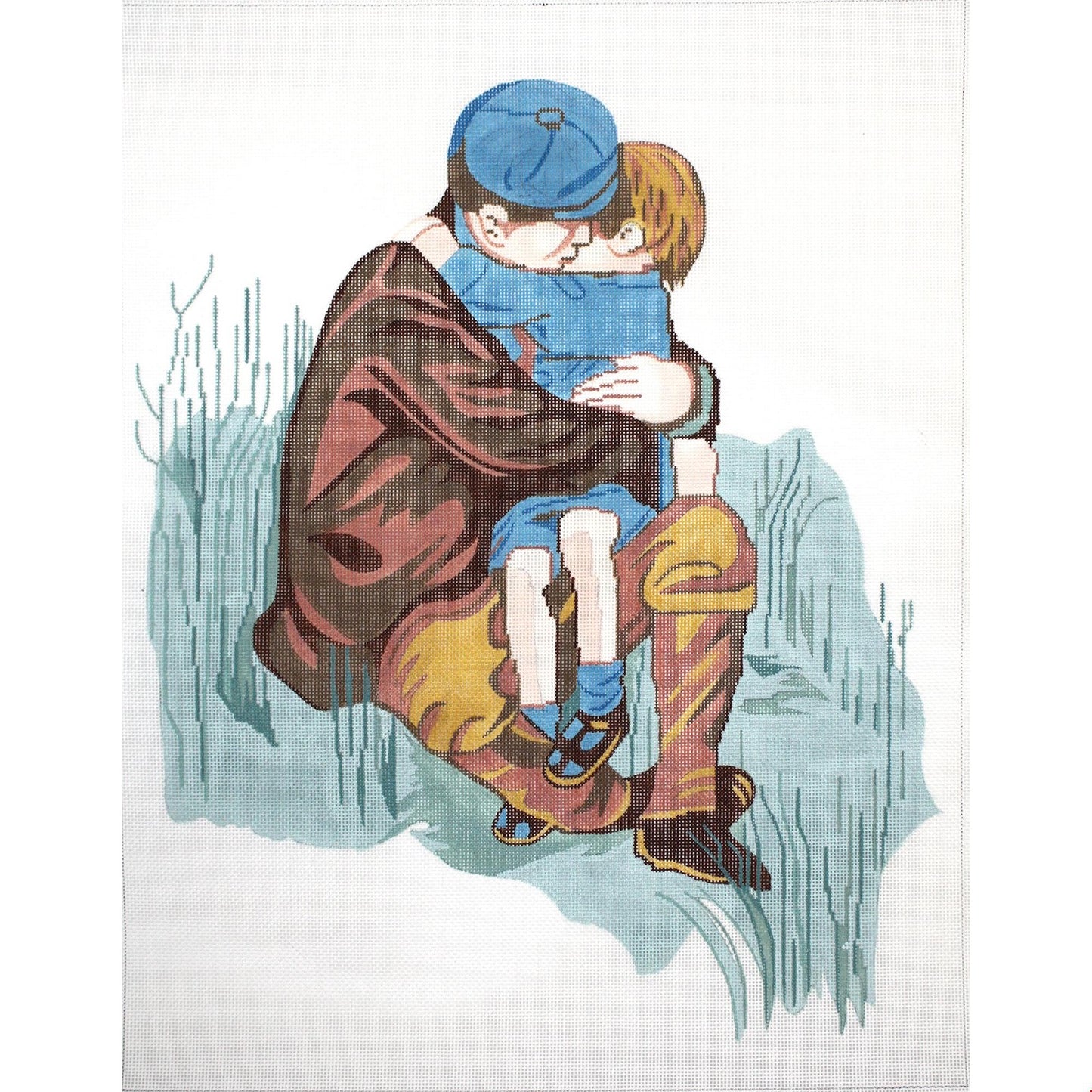HEARTWARMING 18 CT NEEDLEPOINT CANVAS:  FATHER SON EMBRACE     BM0