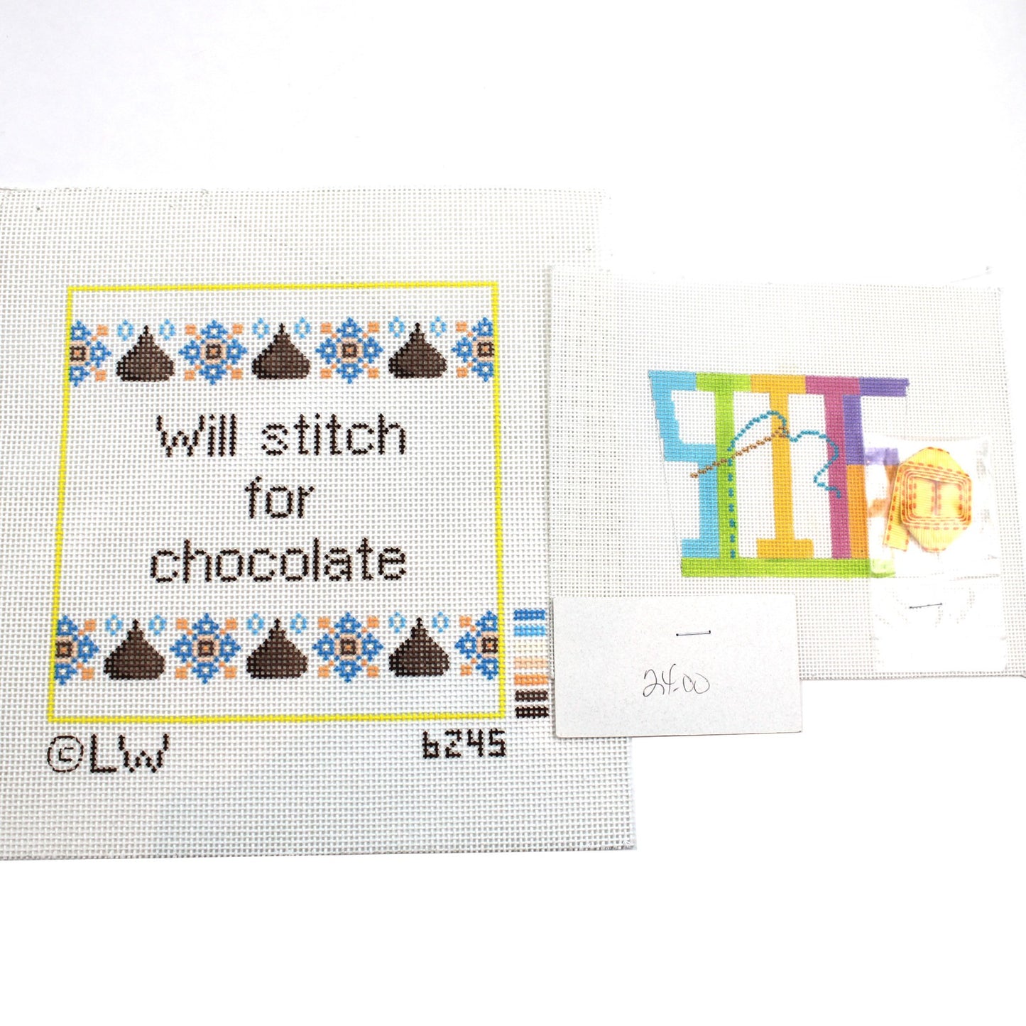 2 NEEDLEPOINT CANVAS LOT:  STITCH & WILL STITCH FOR CHOCOLATE    BM1