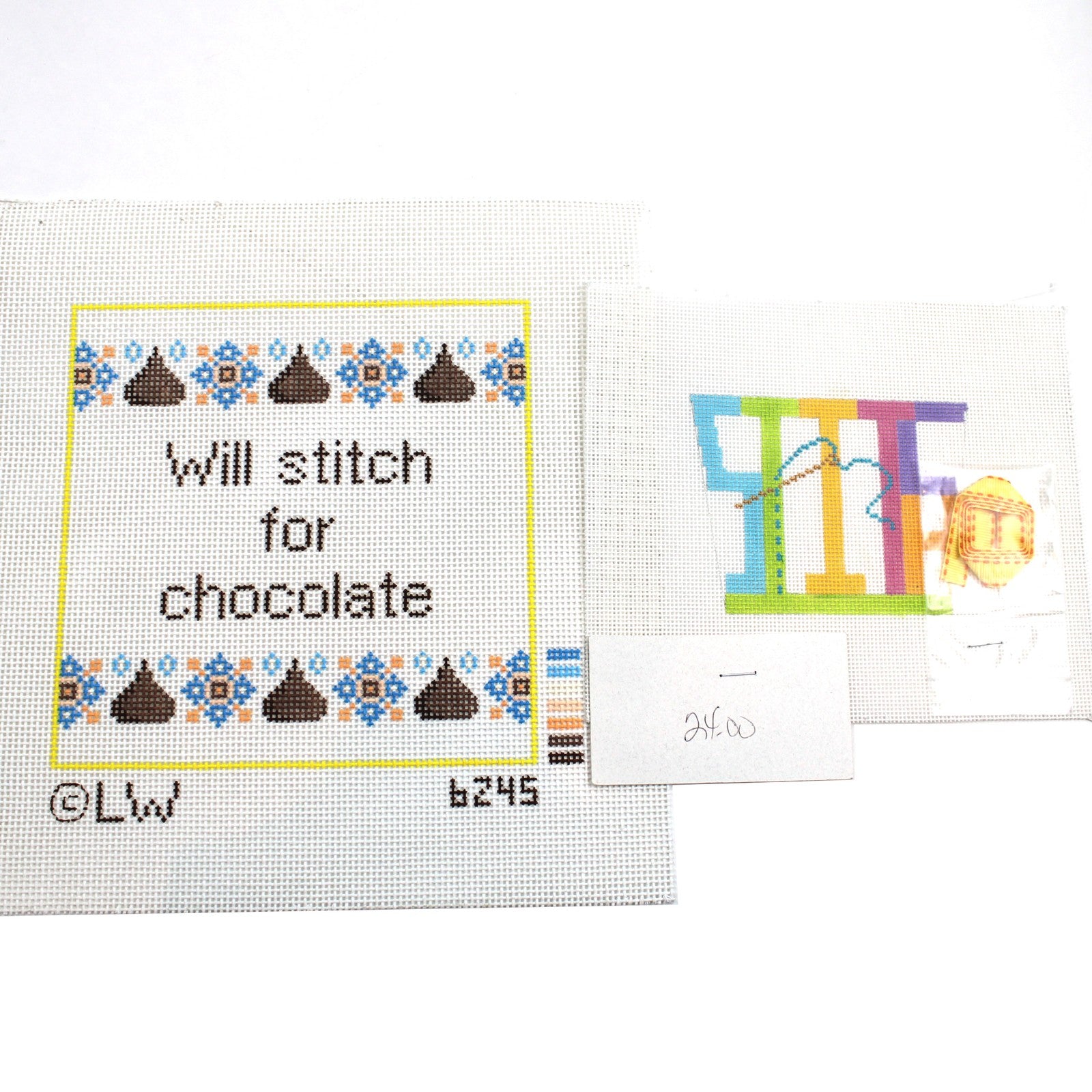 2 NEEDLEPOINT CANVAS LOT:  STITCH & WILL STITCH FOR CHOCOLATE    BM1