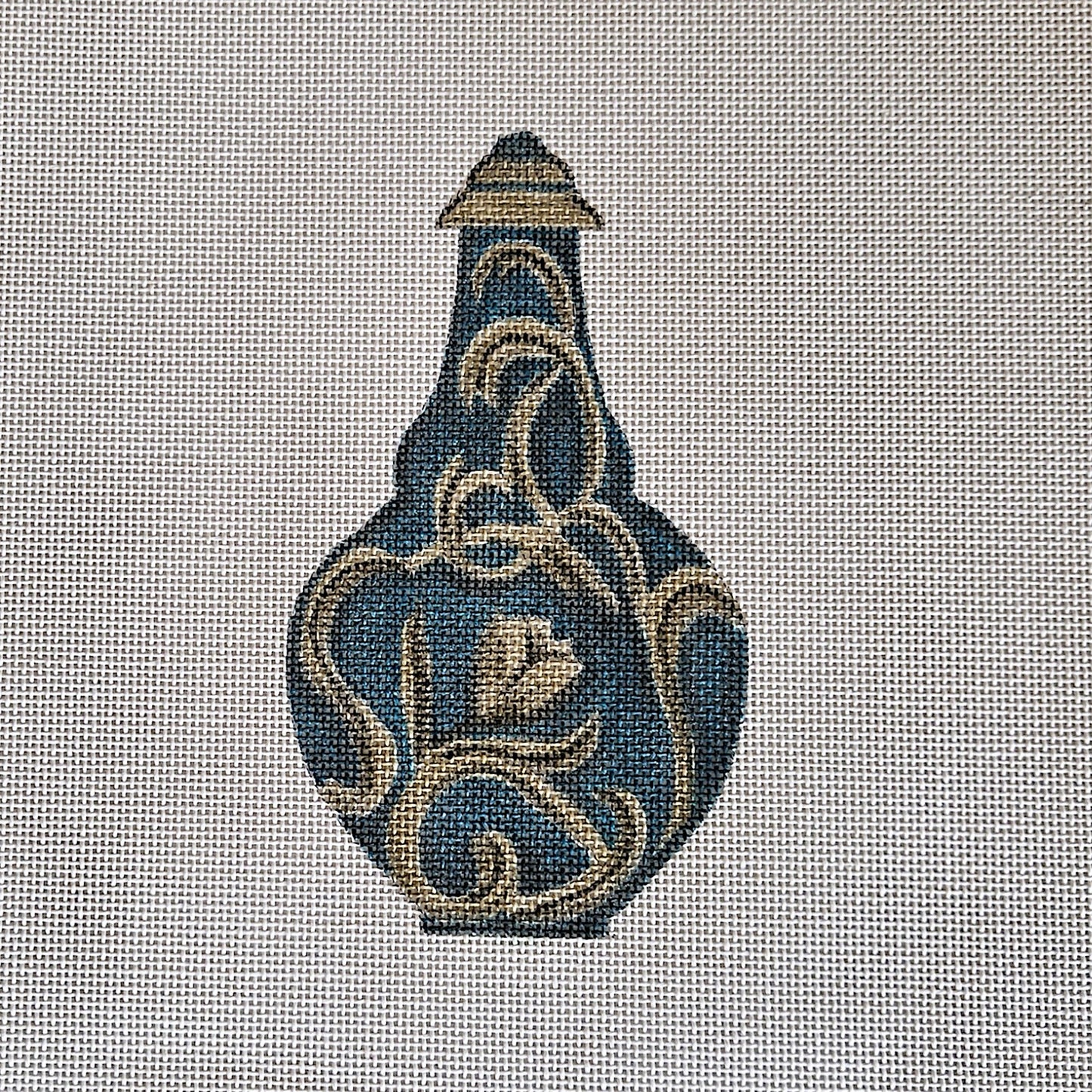 SHARON G NEEDLEPOINT CANVAS:  UNIQUE MEDIUM TEAL PERFUME BOTTLE   BM0