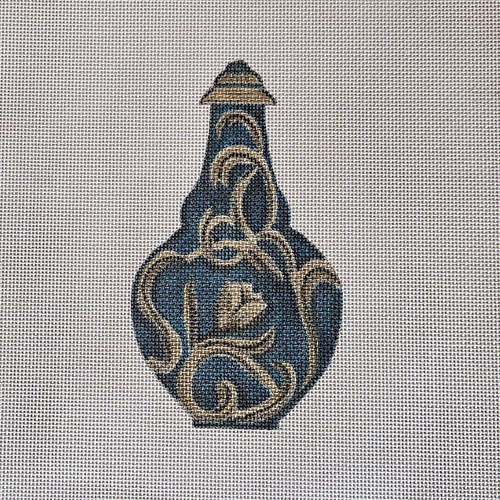 SHARON G NEEDLEPOINT CANVAS:  UNIQUE MEDIUM TEAL PERFUME BOTTLE   BM0