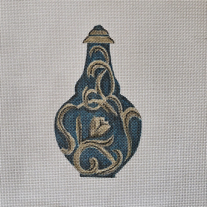 SHARON G NEEDLEPOINT CANVAS:  UNIQUE MEDIUM TEAL PERFUME BOTTLE   BM0