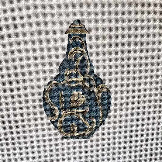 SHARON G NEEDLEPOINT CANVAS:  UNIQUE MEDIUM TEAL PERFUME BOTTLE   BM0