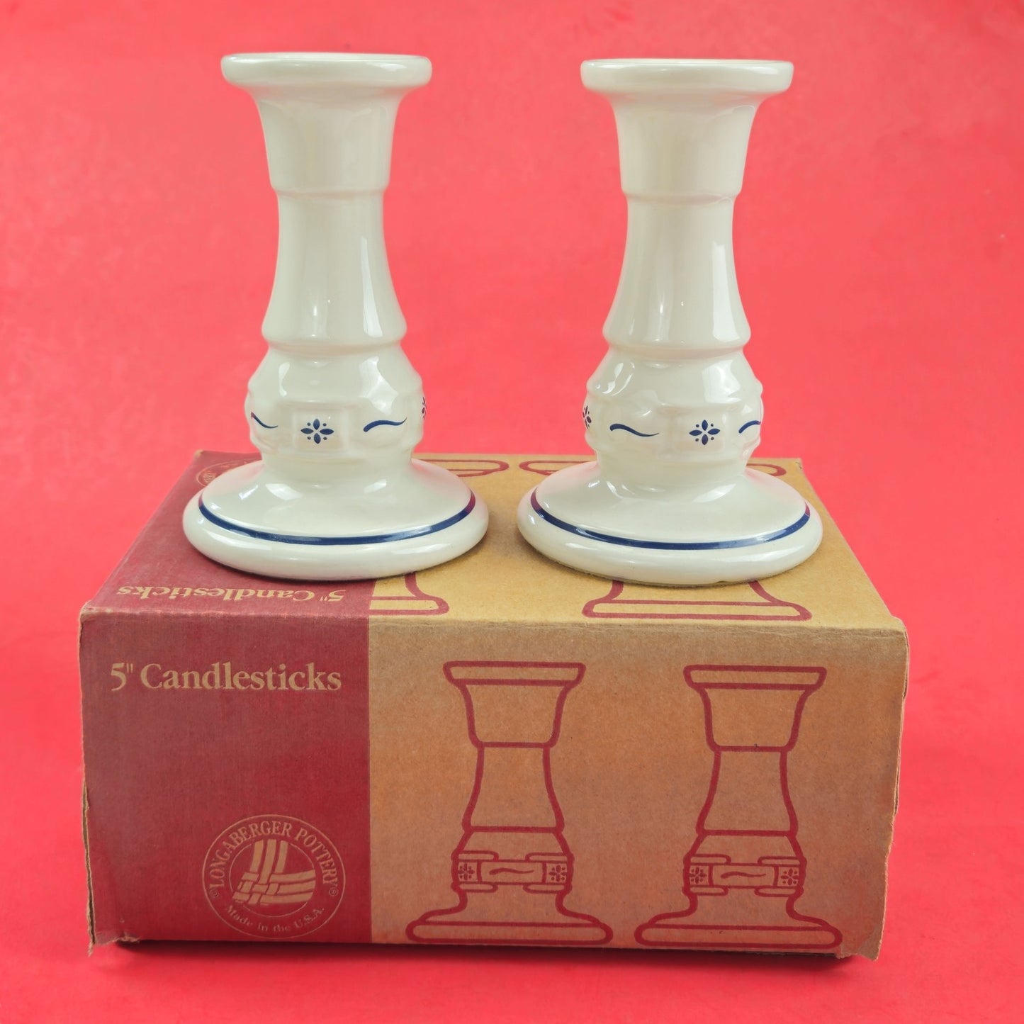 LONGABERGER 5" CANDLESTICKS:  WOVEN TRADITIONS BLUE #32522   NIB0