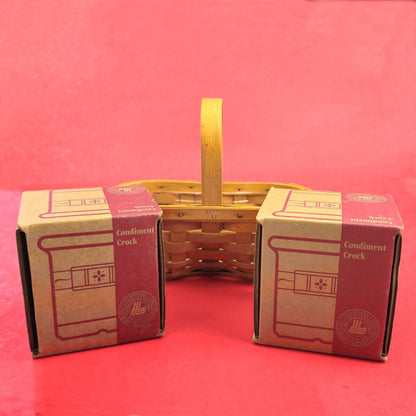 LONGABERGER SMALL BBQ BUDDY BASKET WITH 2 NIB CONDIMENT CROCKS0