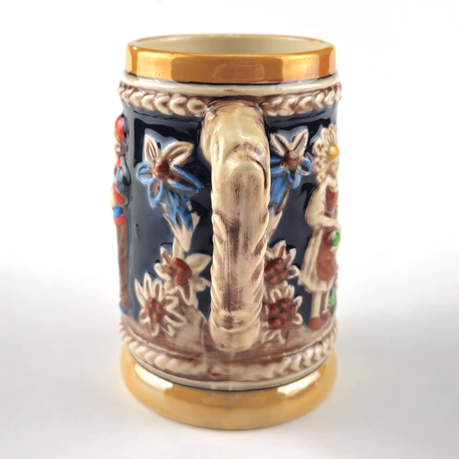 NOVELTY GERMANY BEER STEIN  WITH MAKER MARK: MAIDEN & MAN WITH ALPHORN    LF3