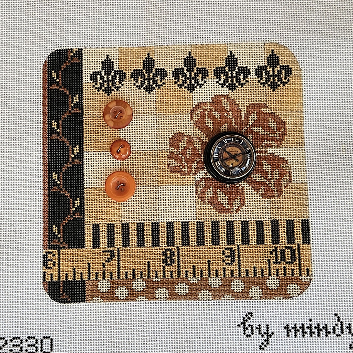 MINDY NEEDLEPOINT CANVAS:  WHIMSICAL ABSTRACT SEWING NOTION BOX LID   BM0
