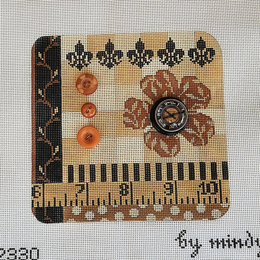MINDY NEEDLEPOINT CANVAS:  WHIMSICAL ABSTRACT SEWING NOTION BOX LID   BM0
