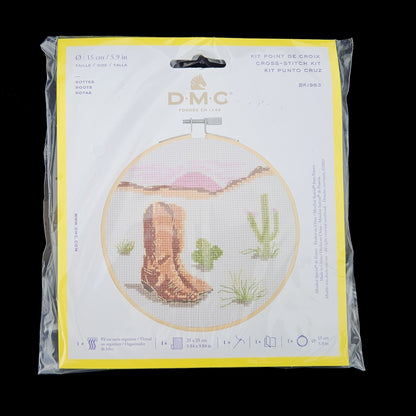 DMC CROSS STITCH KIT:  COWBOY BOOTS  SOUTHWESTERN MAKE COASTER OR ORNAMENT   SL0