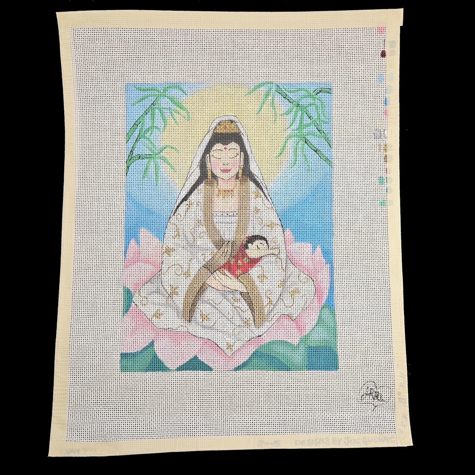 JAQUELINE HAND PAINTED NEEDLEPOINT CANVAS:  LOVE MOTHER AND CHILD   BM1