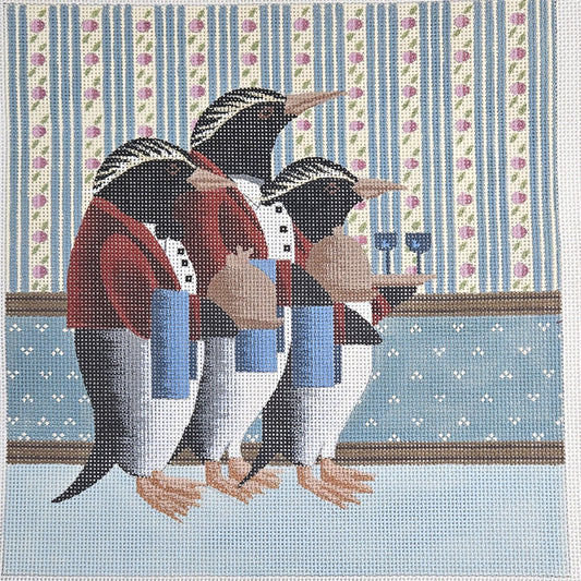 KULIE DESIGNS NEEDLEPOINT CANVAS:  DAPPER BUTLER PENGUIN CREW    BM0