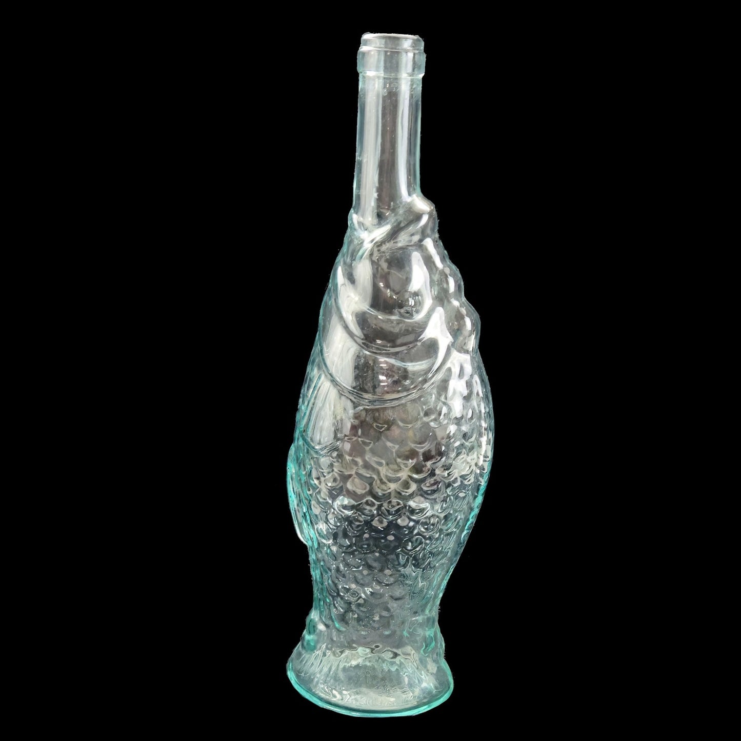 1970s ANTINORI CLEAR ICE BLUE FIGURAL GLASS FISH WINE BOTTLE0