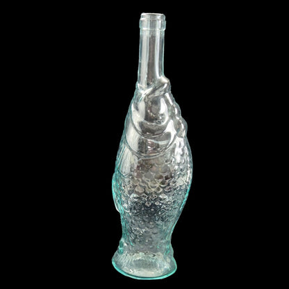 1970s ANTINORI CLEAR ICE BLUE FIGURAL GLASS FISH WINE BOTTLE0