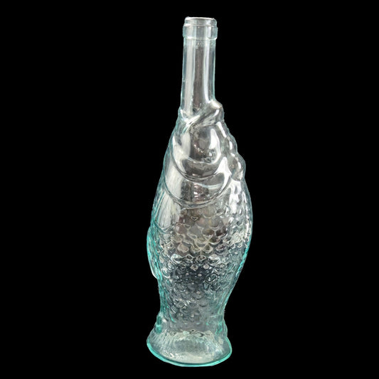 1970s ANTINORI CLEAR ICE BLUE FIGURAL GLASS FISH WINE BOTTLE0