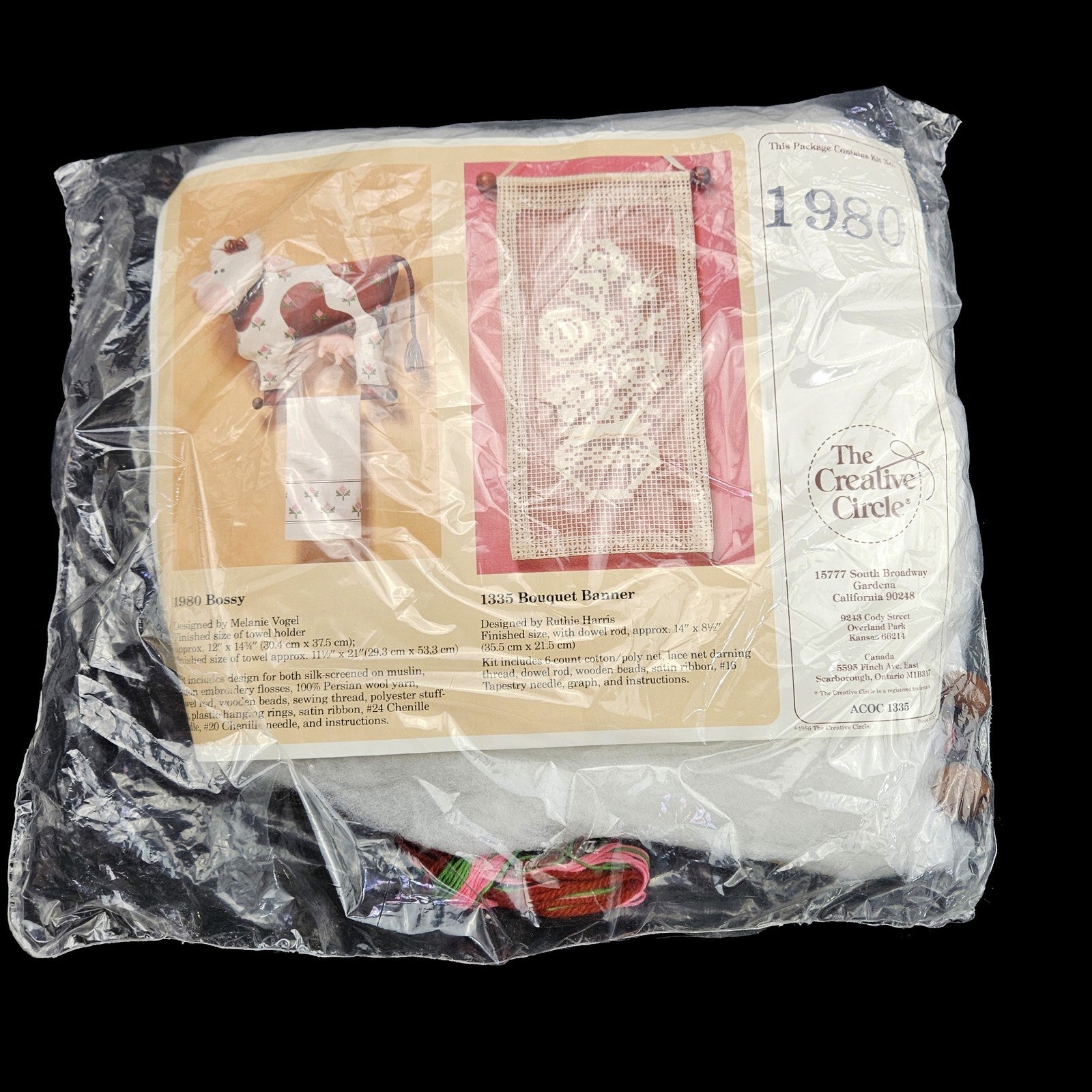 THE CREATIVE CIRCLE STAMPED EMBROIDERY KIT:  1980 BOSSY COW TOWEL & HANGER    LF1